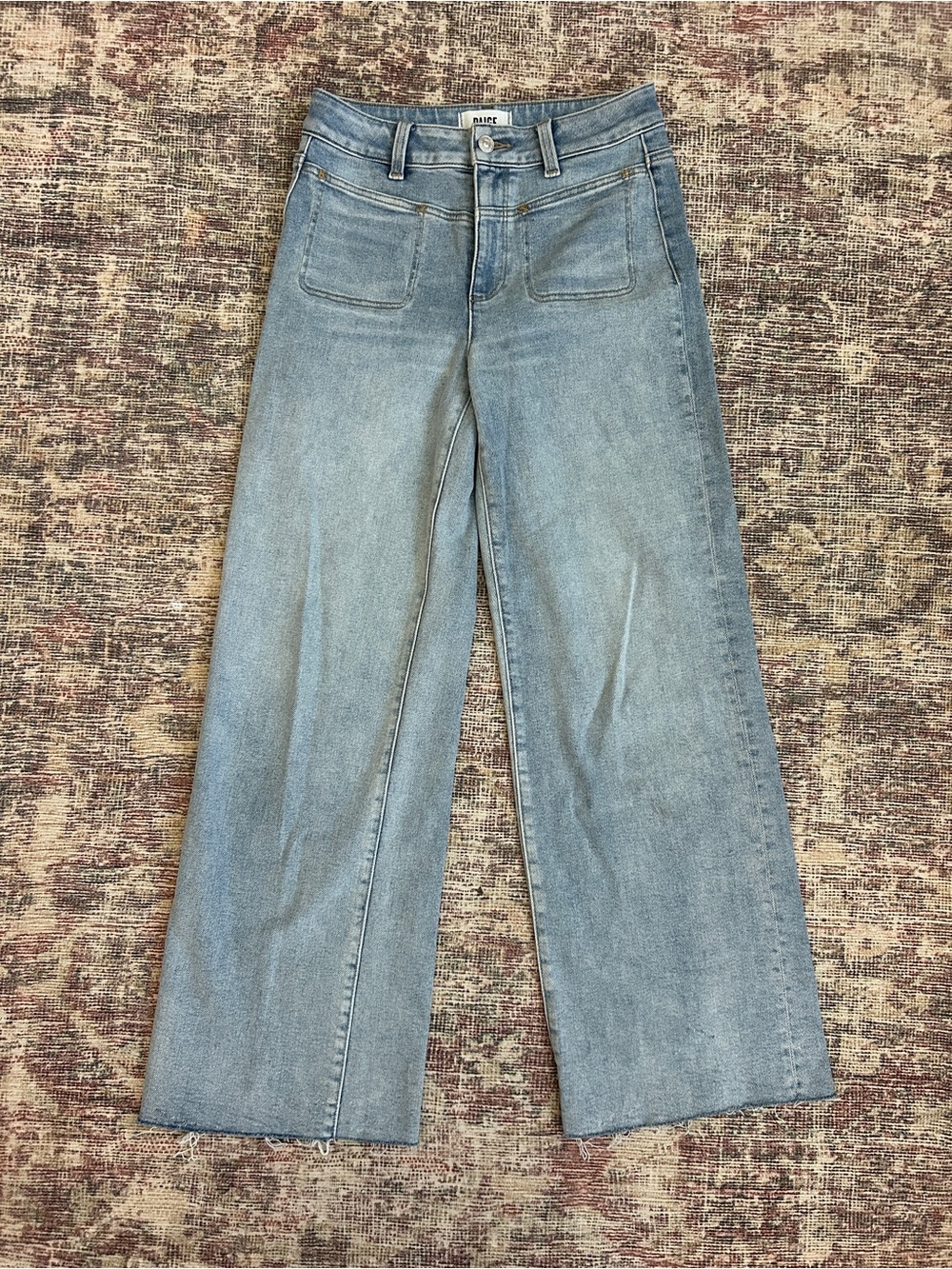 PAIGE Light Blue Wide-Leg Jeans with Front Patch Pockets